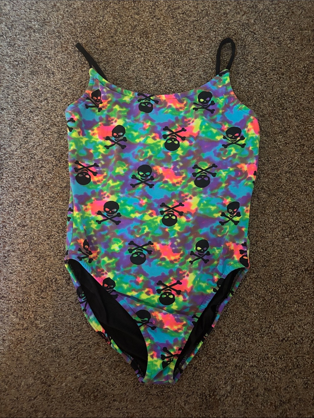 Gorgeous Girls 14 Neon Tie-Dye Skull One-Piece Swimsuit. Never worn
